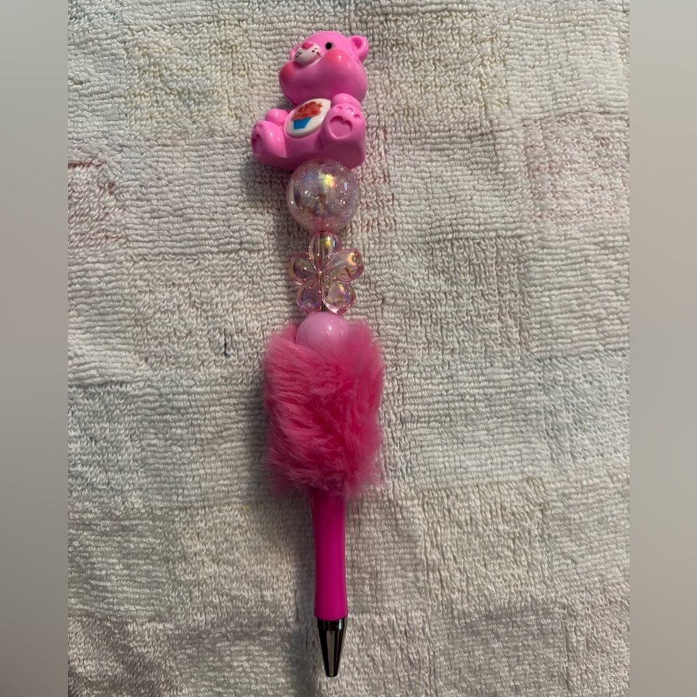Pink Care  Bear Novelty Pen with beads ! NWT